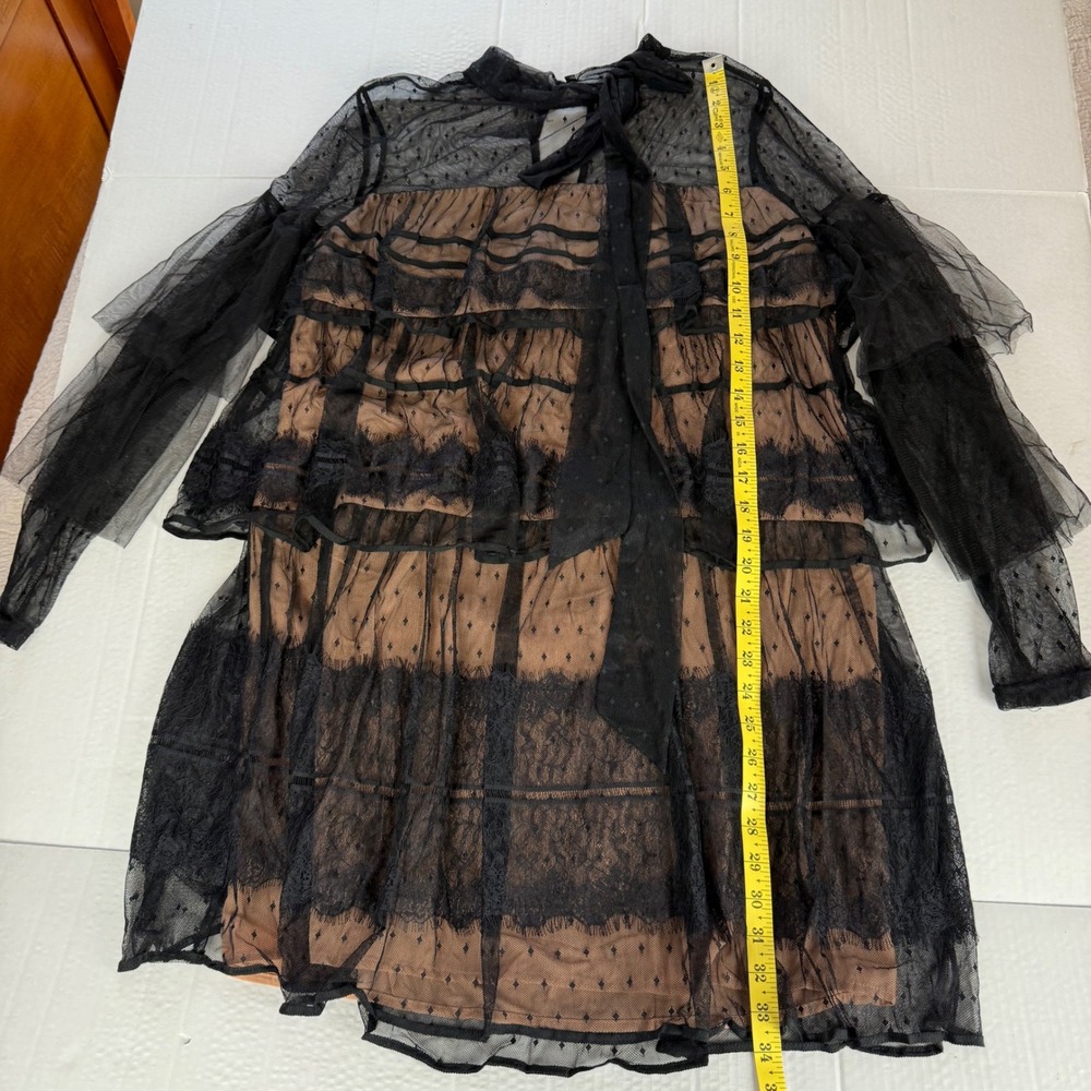 Gianni Bini Black Sheer Lace Tiered Ruffle Tie Neck Miranda Dress New - Picture 9 of 9